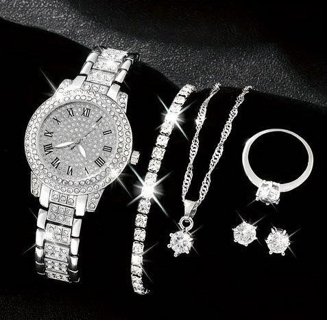 6-Piece Jewellery Set.Watch, Necklace, Bracelet, Ring & Earrings(Gift Box
