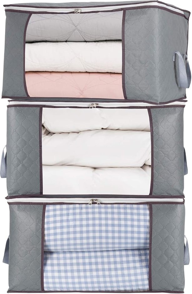 COMBOCUBE 3Pcs Jumbo Zippered Storage Bag for Closet King Comforter, pillow