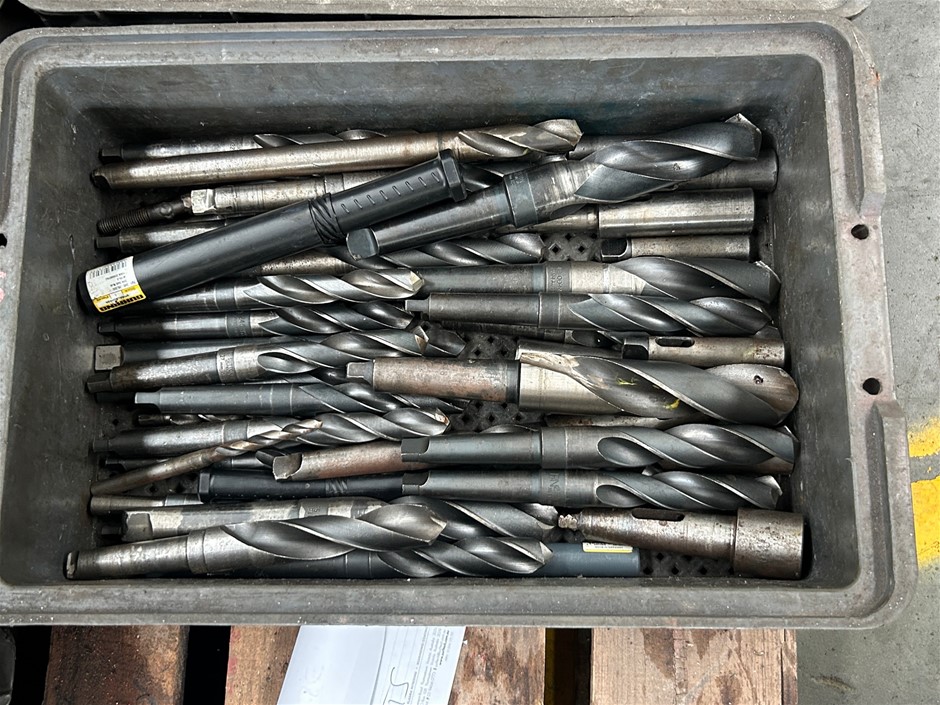 Crate of Assorted Moorse Taper Drill Bits