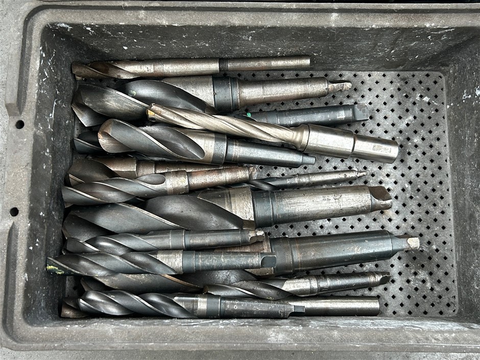 Crate of Assorted Moorse Taper Drill Bits