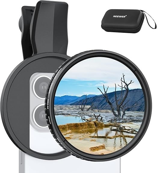 NEEWER 67mm Variable ND Filter Compatible with iPhone, Clip On ND2-32 Neutr