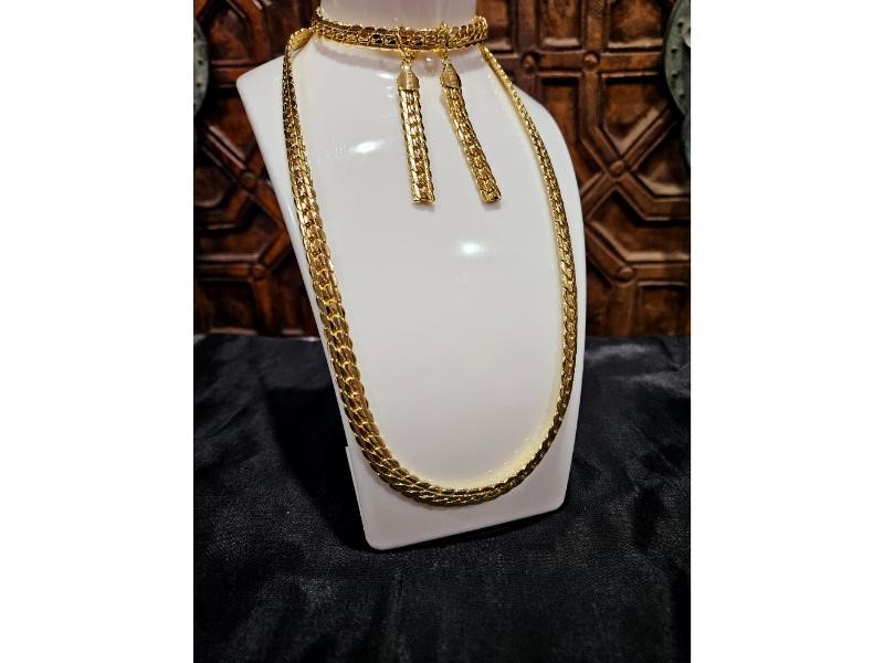14K/Italy Stamped Set Yellow Gold Filled Chain and Bracelet & Earrings