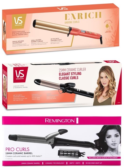 3 x Assorted Curling Irons Including VS SASSON Enrich Undone Curls 38mm Cur