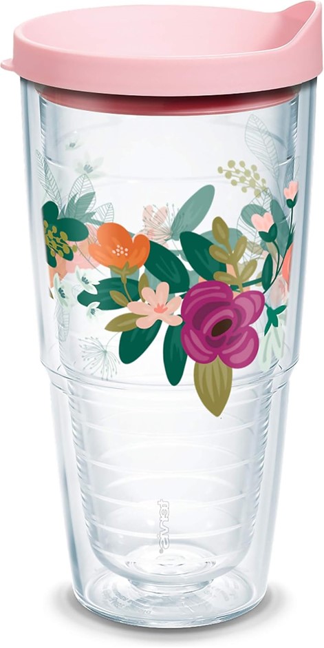 2 X TERVIS Double Walled Neo Mint Floral Insulated Tumbler Cup, 24oz.