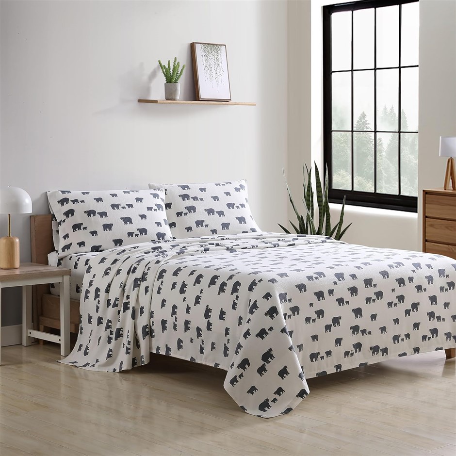 EDDIE BAUER Twin Sheets, Cotton Flannel Bedding Set.