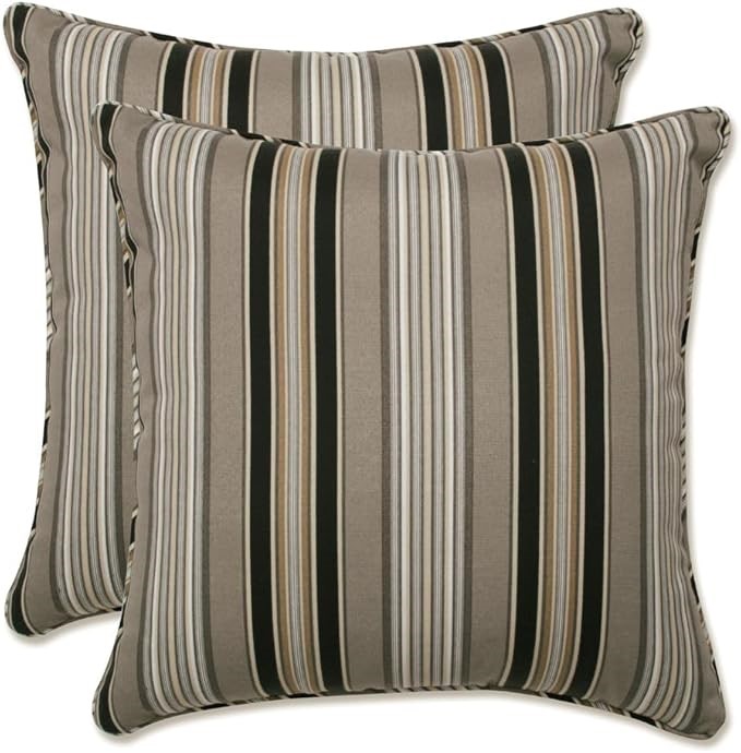 PILLOW PERFECT Decorative Black Striped Toss Pillows, Square, 2-Pack.