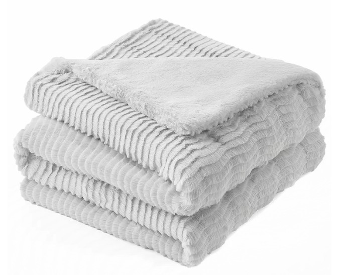 CASUAL LIVING Faux Fur Ribbed Texture Throw Blanket, 127cm x 177cm, Light