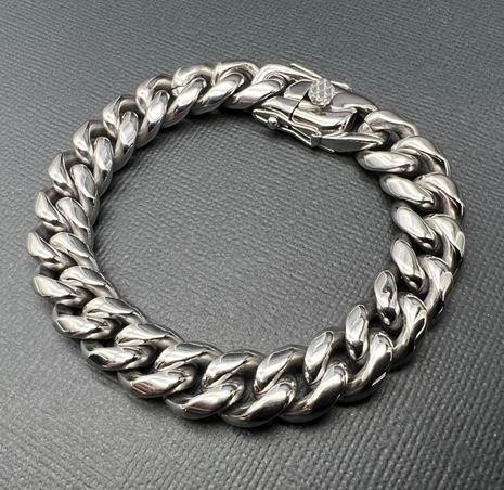 18k White Gold Filled Cuban Bracelet stamped(18K)-17.5cm