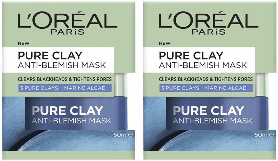 2 x L'Oréal Paris Pure Clay Marine Algae Anti-Blemish Mask 50ml