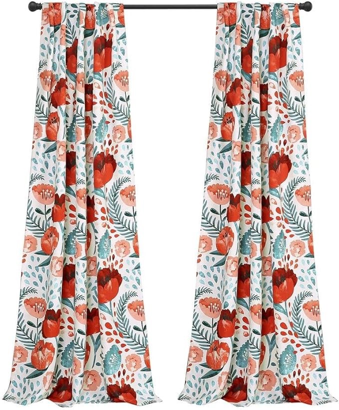 LUSH DECORx 52” Multicolored Poppy Garden Curtains Light Filtering Window S