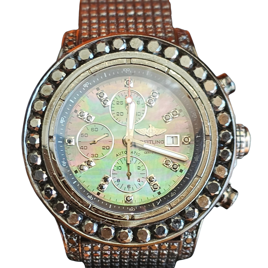 BREITLING 46MM STAINLESS STEEL A13370 AUTOMATIC MOTHER OF PEARL WXO & COA