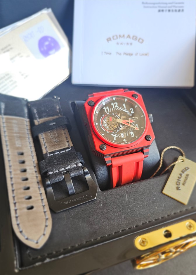 ROMAGO SUPER CARBON X 46.5MM CARBON RED CARBON FIBER CASE BXP & COA