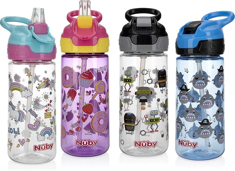 24 x Nuby Tritan Printed Flip-It 540ml Cup. RRP: $479. Buyers Note - Disco