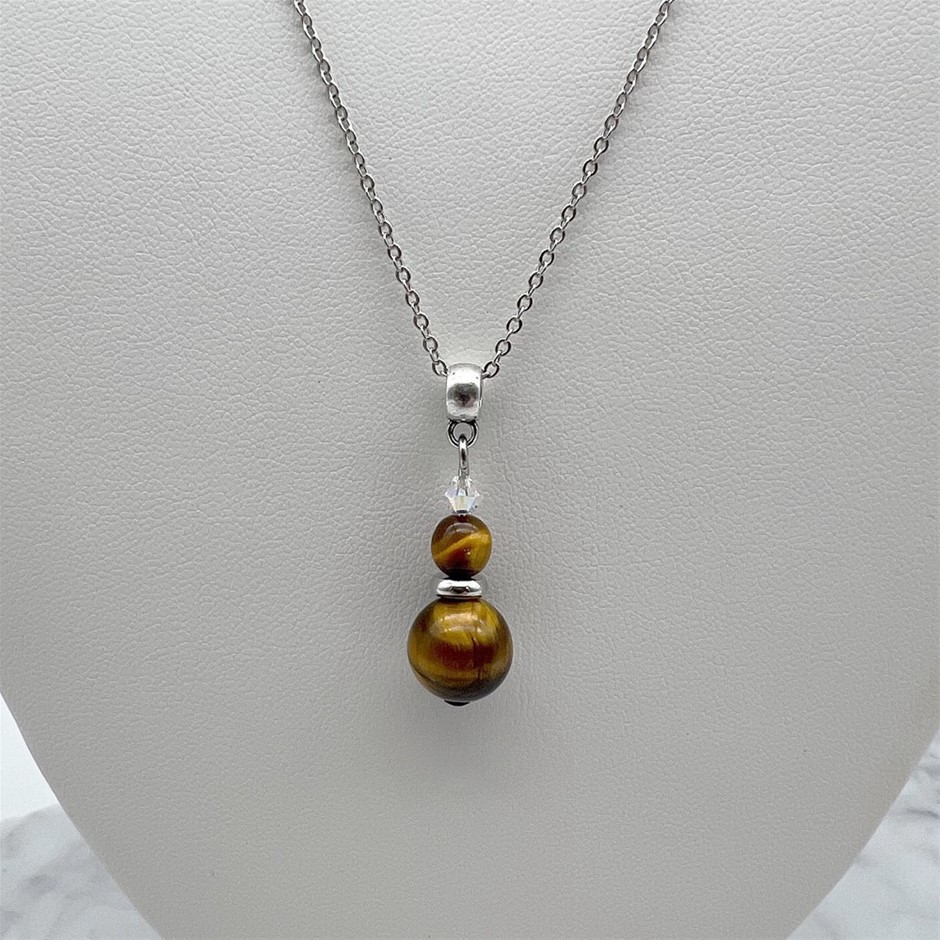 Tiger Eye & Swarovski® AU strian Crystal Platinum Plated Pendant Necklace