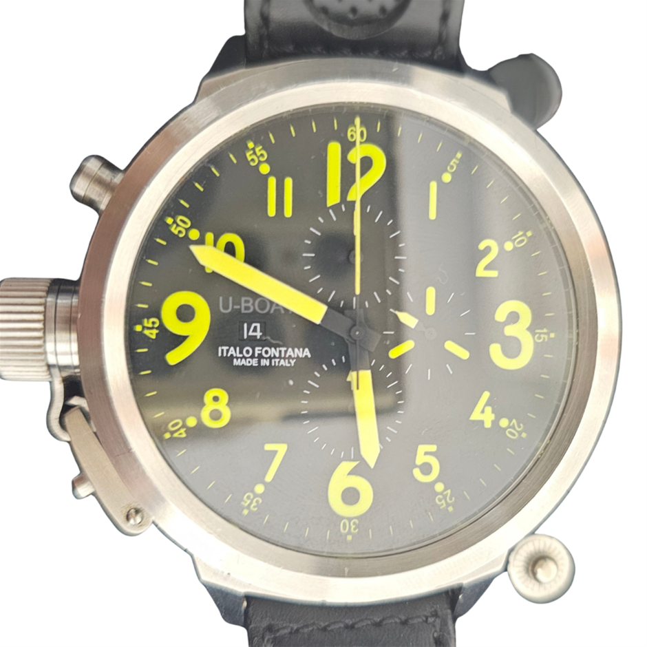 U-BOAT FLIGHTDECK 55MM STAINLESS STEEL U7750 AUTOMATIC BLACK DIAL BXP & COA