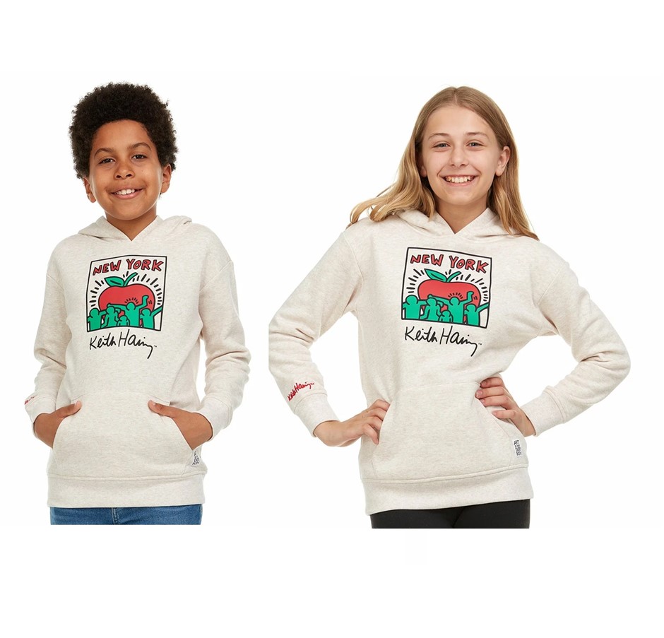 KEITH HARING Unisex Youth Hoodie, Size S (7/8), 70% Cotton, Oatmeal Heather