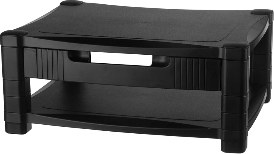 Kantek Two-Level Height-Adjustable Monitor/Laptop Stand, Removable Drawer,