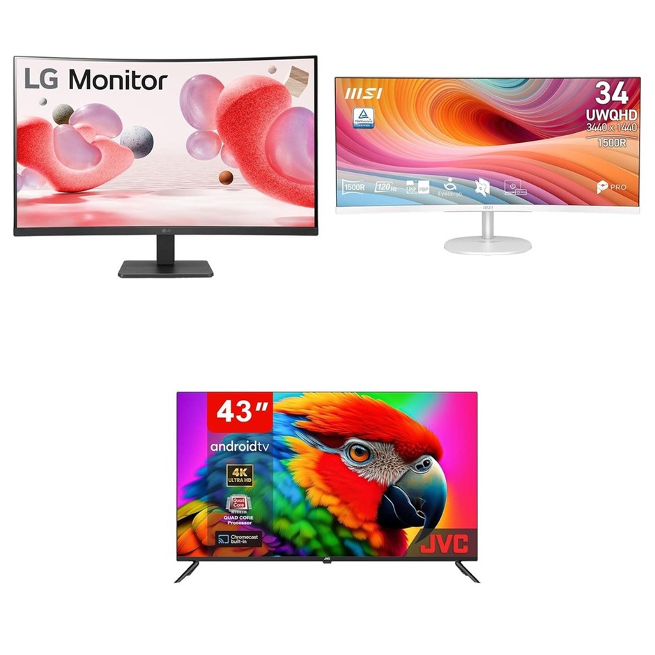 3 x Assorted Monitors. 1 x LG 32MR50C-B 32 inch Full HD (1920 x 1080) 5ms 1