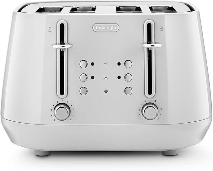DE'LONGHI 1800W Eclettica 4 Slot Toaster, CTY4003.W, Glossy White. NB: Mino