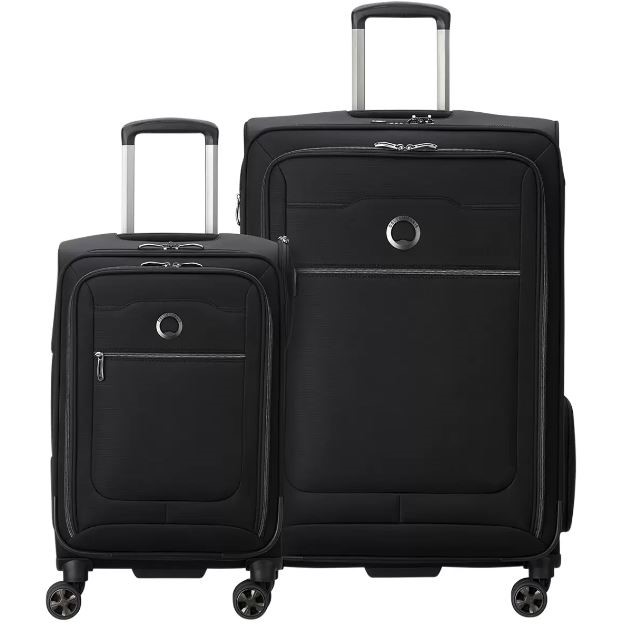 DELSEY Softside 2 Piece Luggage Set, Black, Small: 36 x 58.5 x 24cm, Large: