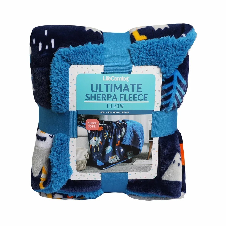 LIFE COMFORT Ultimate Sherpa Throw, 101 x 127cm, Navy Blue. N.B: Not in ori