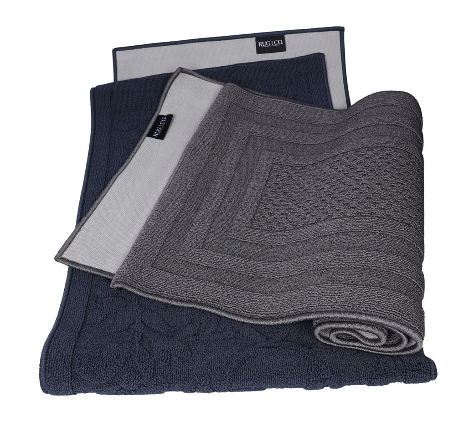 2 x RUG & CO Floor Mat Runner Rugs, Navy & Grey.