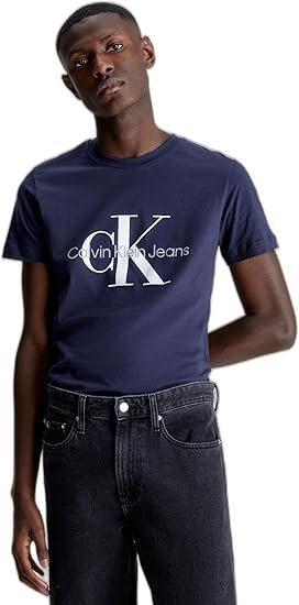 CALVIN KLEIN Men's Core Monogram Logo Slim T-Shirt, Large, Night Sky, J30J3