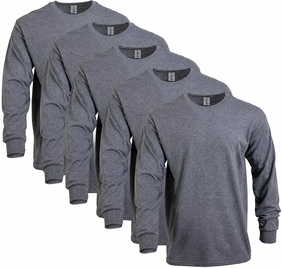 5 x GILDAN Adult Heavy Cotton Long Sleeve T-Shirt, Graphite Heather XL NB: