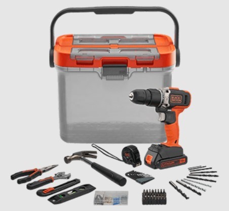 BLACK & DECKER Cordless Drill Project Kit, Includes 18V 2-Speed Hammer Dril