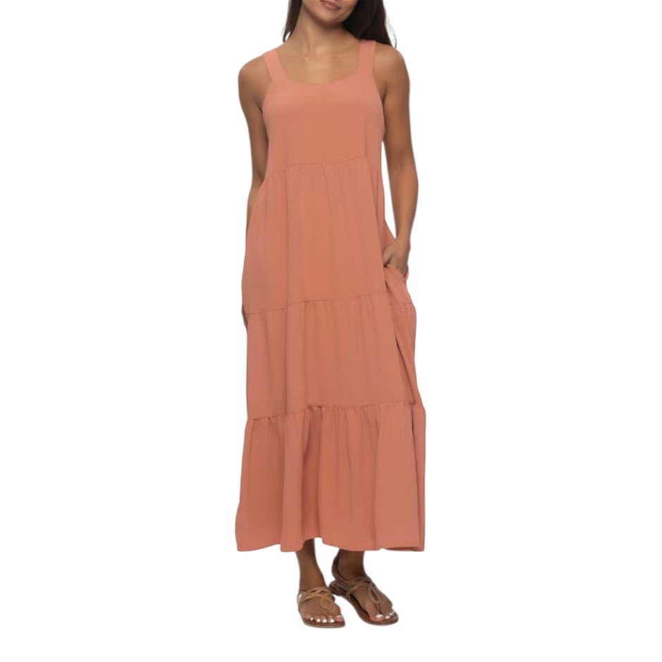 JEZEBEL Women's Tiered Dress, Size L, Coral (Canyon Clay). Buyers Note - D