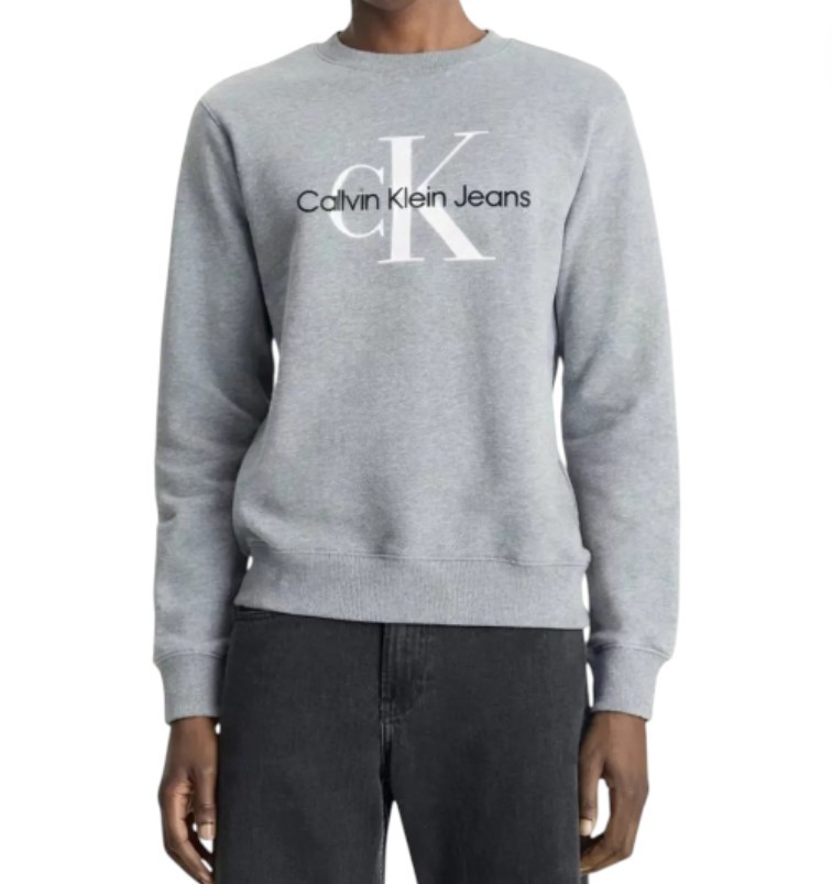 CALVIN KLEIN Mono Logo Crew Sweatshirt, Size 2XL, Cotton, Heroic Grey Heath