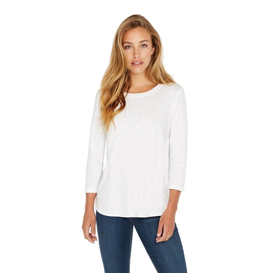 4 x SIGNATURE Women's 3/4 Sleeve Slub Tee, Size S, 100% Cotton, White. Buy
