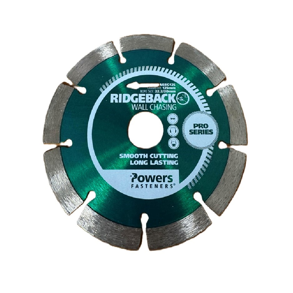 0023-5062698 · POWERS RIDGEBACK 125mm Pro Series Wall Chasing Segmented Diamond Blade, Gre