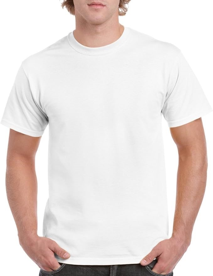 Gildan 5pcs T-Shirt White Blank Plain tee Men's Heavy Cotton Premium (Larg