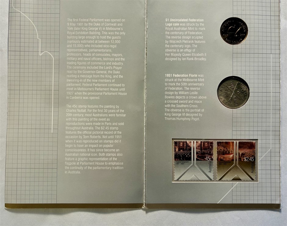 Australia Federal Parliament 1901-2001 2 Coin and Stamp Set PNC