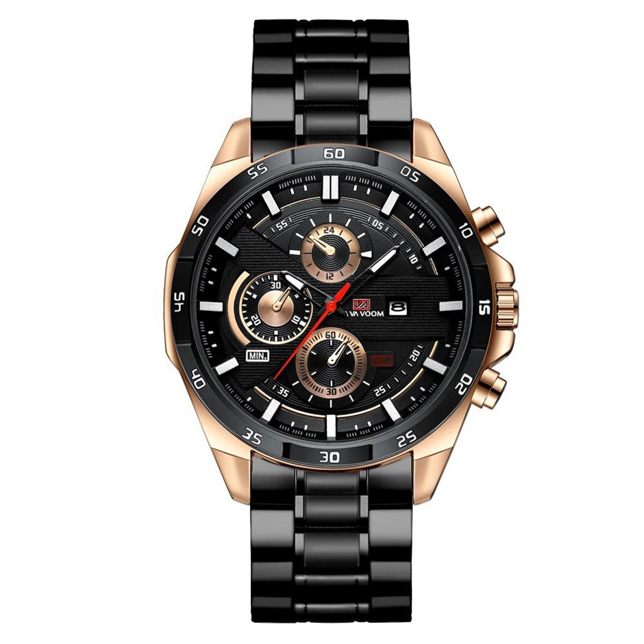 Luxury Multifunctional Water Resistant Watch for Men, Black/RoseGold