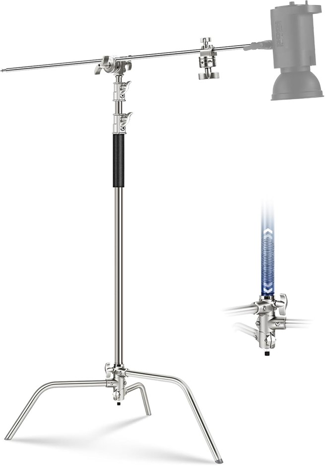 NEEWER Basics 100% Stainless Steel Heavy Duty C Stand with Boom Arm.