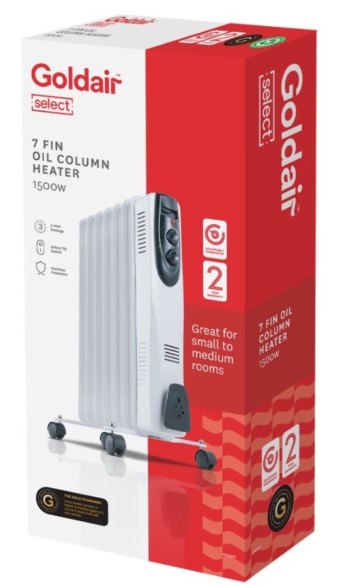 GOLDAIR 7 Fin Oil Column Heater, 1500W.