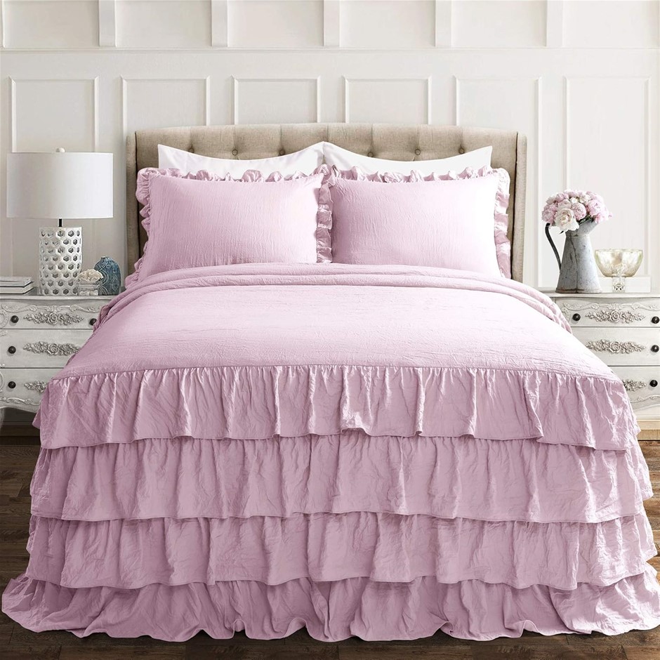 LUSH DECOR Allison Ruffle Skirt Bedspread Purple Vintage Chic Farmhouse Sty