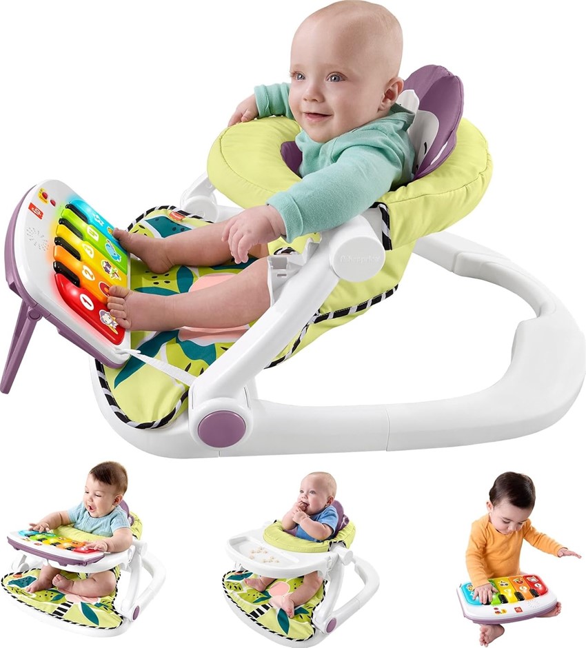 FISHER-PRICE Kick & Play Deluxe Sit-Me-Up Seat Purple Monkey. NB: Minor Use