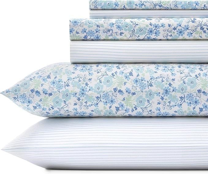 LAURA ASHLEY Home - Percale Collection - 6-Piece Percale Weave Sheet Set -