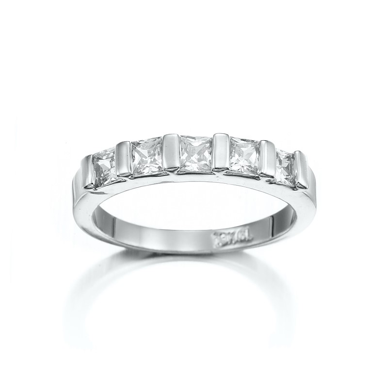 Stunning Rhodium Plated Simulated Diamond Band Ring - US Size 7