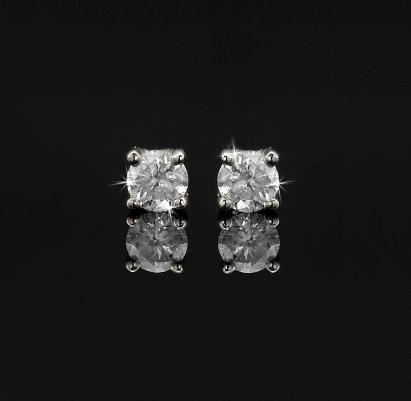 Solid 9ct White Gold (stamped 375) Diamond Earrings
