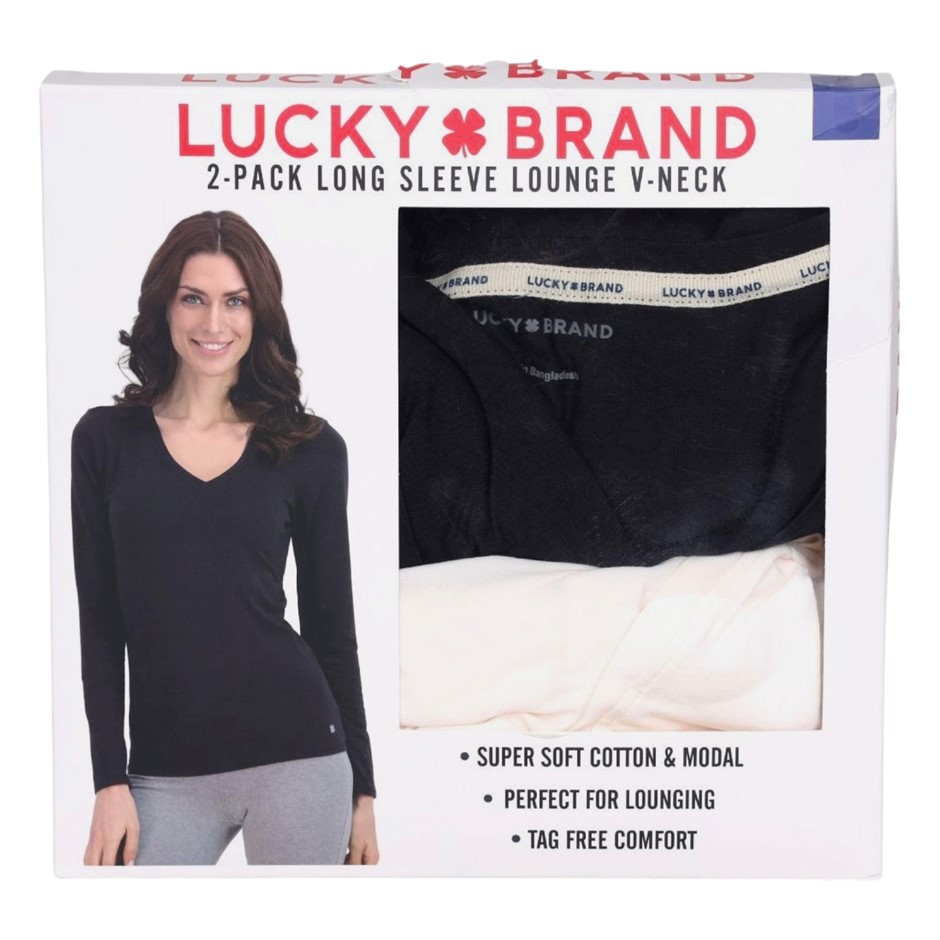 2-Pack LUCKY BRAND Women's L/S Lounge V-Neck, Size M, 48%Cotton/48%Modal, B