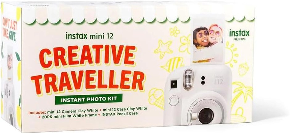 INSTAX Fujifilm Mini12 Creative Traveller Instant Photo Kit, Clay White. NB