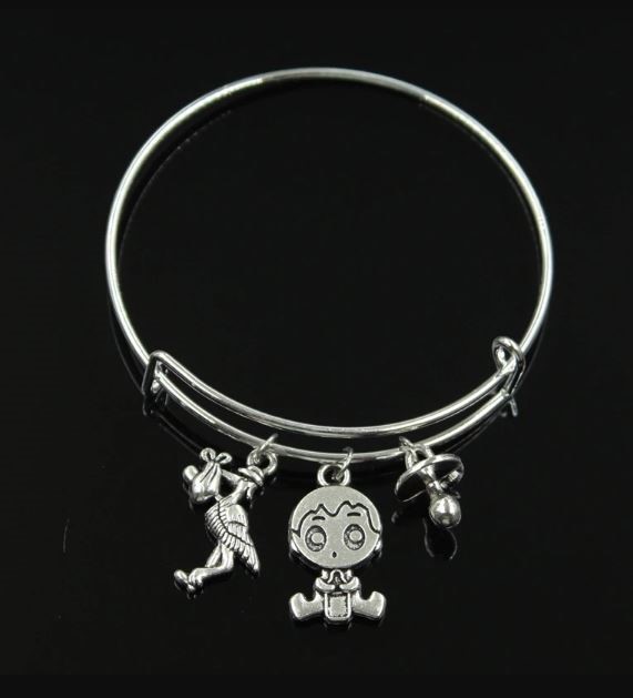 Cute Childrens / Babies Bangle in Silver - adjustable