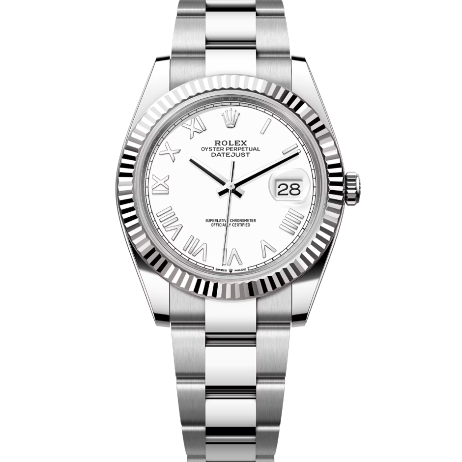 ROLEX DATEJUST 41MM WHITE ROLESOR 126334 AUTOMATIC WHITE ROMAN DIAL BXP&COA