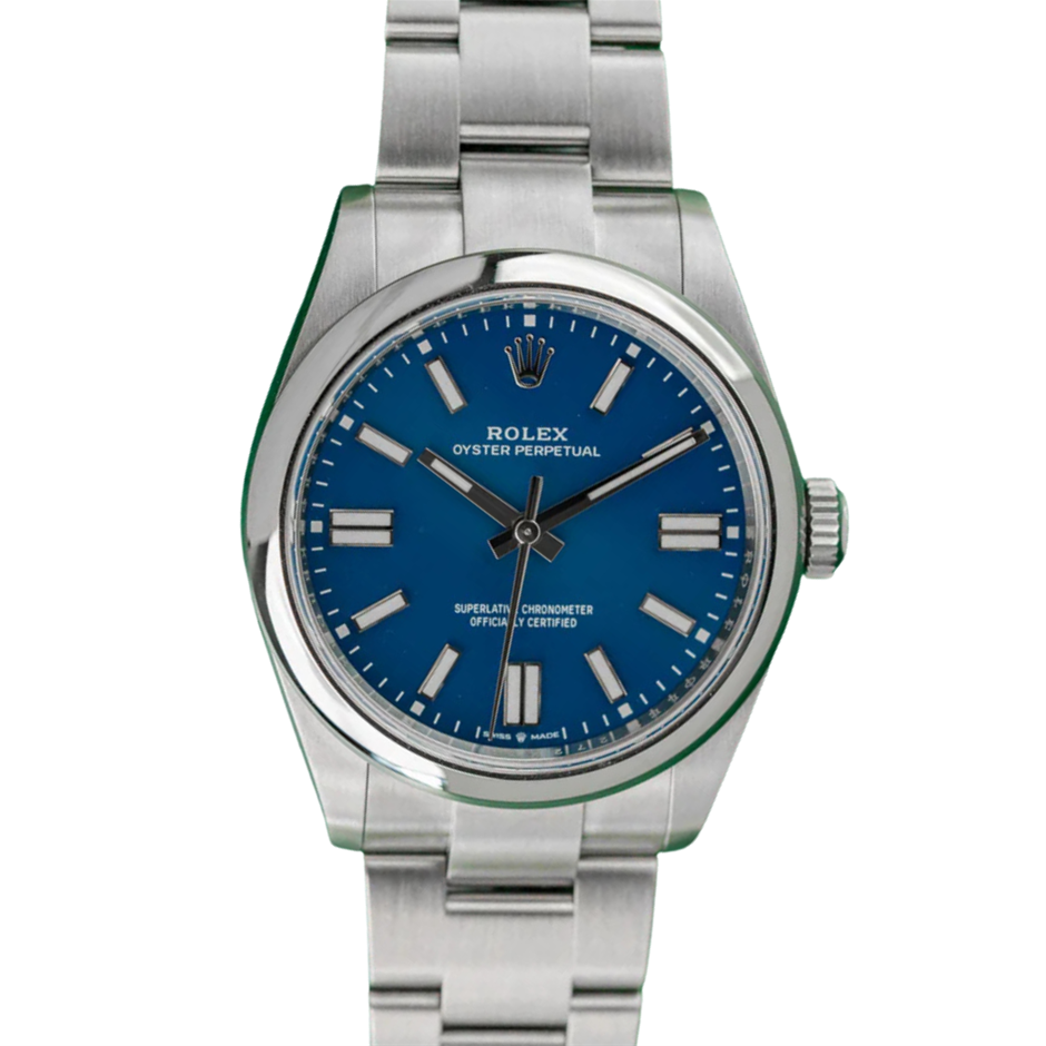 ROLEX OYSTER PERPETUAL  41MM STAINLESS STEEL 134300  MED BLUE DIAL BXP&COA
