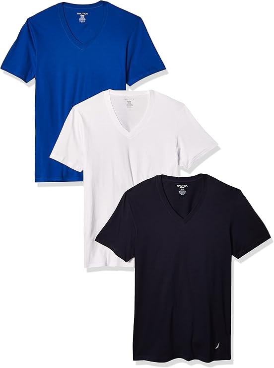 3-Pack NAUTICA Men's Cotton V-Neck Tees XL, Peacoat/Cobalt/White, Y60310. N