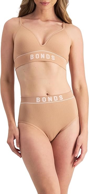 BONDS Women's Bra - Retro Rib Wirefree Lift Bra, Size 14, Blushed/White, B